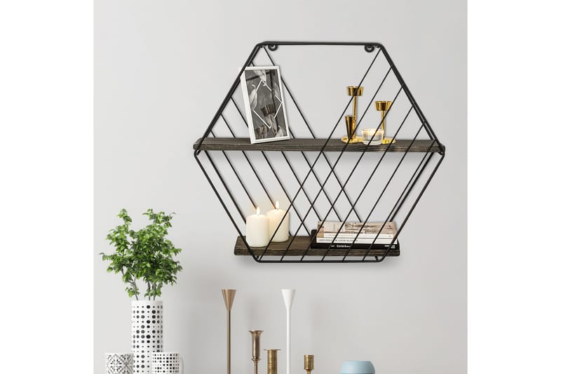 GAZALA Vägghylla 15x60 cm 2-pack Svart/Valnöt - Förvaring - Köksförvaring - Kökshylla