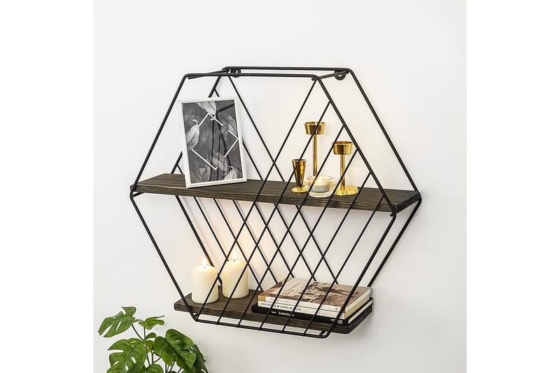 GAZALA Vägghylla 15x60 cm 2-pack Svart/Valnöt - Förvaring - Köksförvaring - Kökshylla