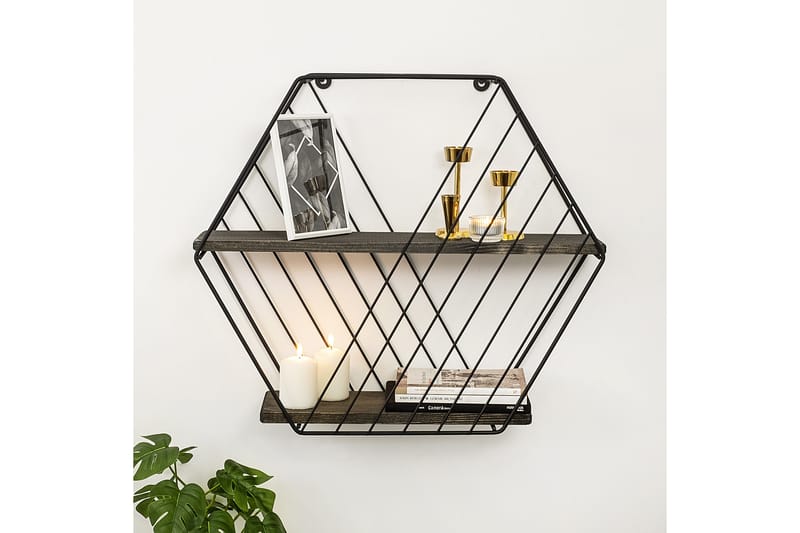 GAZALA Vägghylla 15x60 cm 2-pack Svart/Valnöt - Förvaring - Köksförvaring - Kökshylla