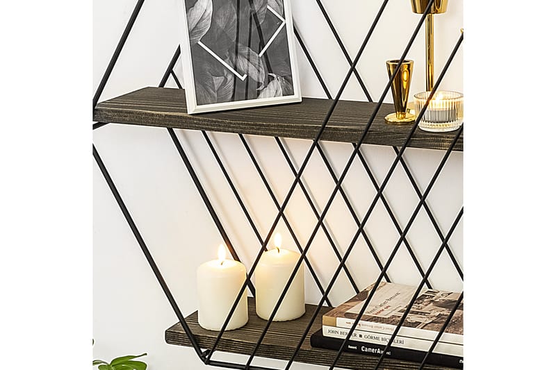 GAZALA Vägghylla 15x60 cm 2-pack Svart/Valnöt - Förvaring - Köksförvaring - Kökshylla