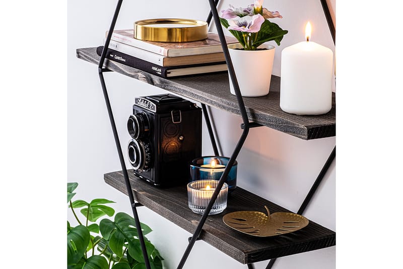 Gyllenlack Vägghylla 60x15 cm 3 Hyllor - Svart/Mörkbrun - Förvaring - Köksförvaring - Kökshylla