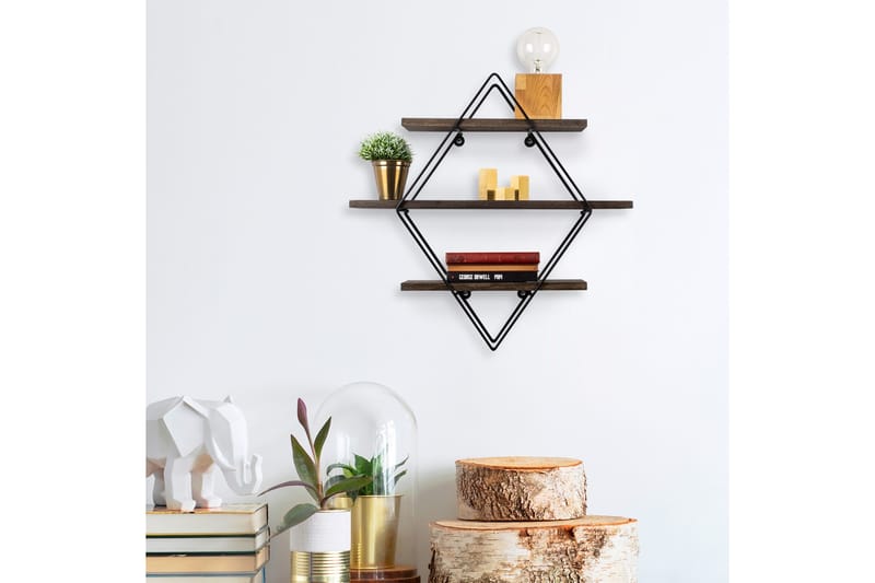 Gyllenlack Vägghylla 60x15 cm 3 Hyllor - Svart/Mörkbrun - Förvaring - Köksförvaring - Kökshylla