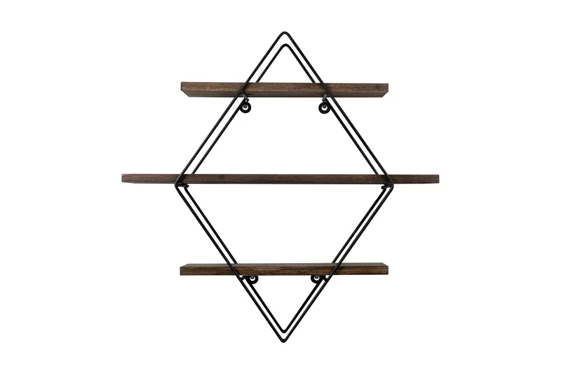 Gyllenlack Vägghylla 60x15 cm 3 Hyllor, Svart/Mörkbrun