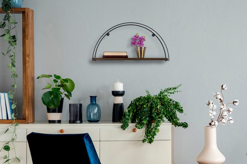JUHUA Vägghylla 60x15 cm Hylla Svart/Mörkbrun - Förvaring - Köksförvaring - Kökshylla