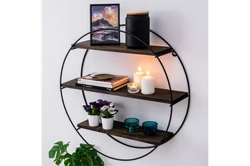 Jundiai Vägghylla 60x15 cm 3 Hyllor - Svart/Mörkbrun - Förvaring - Köksförvaring - Kökshylla