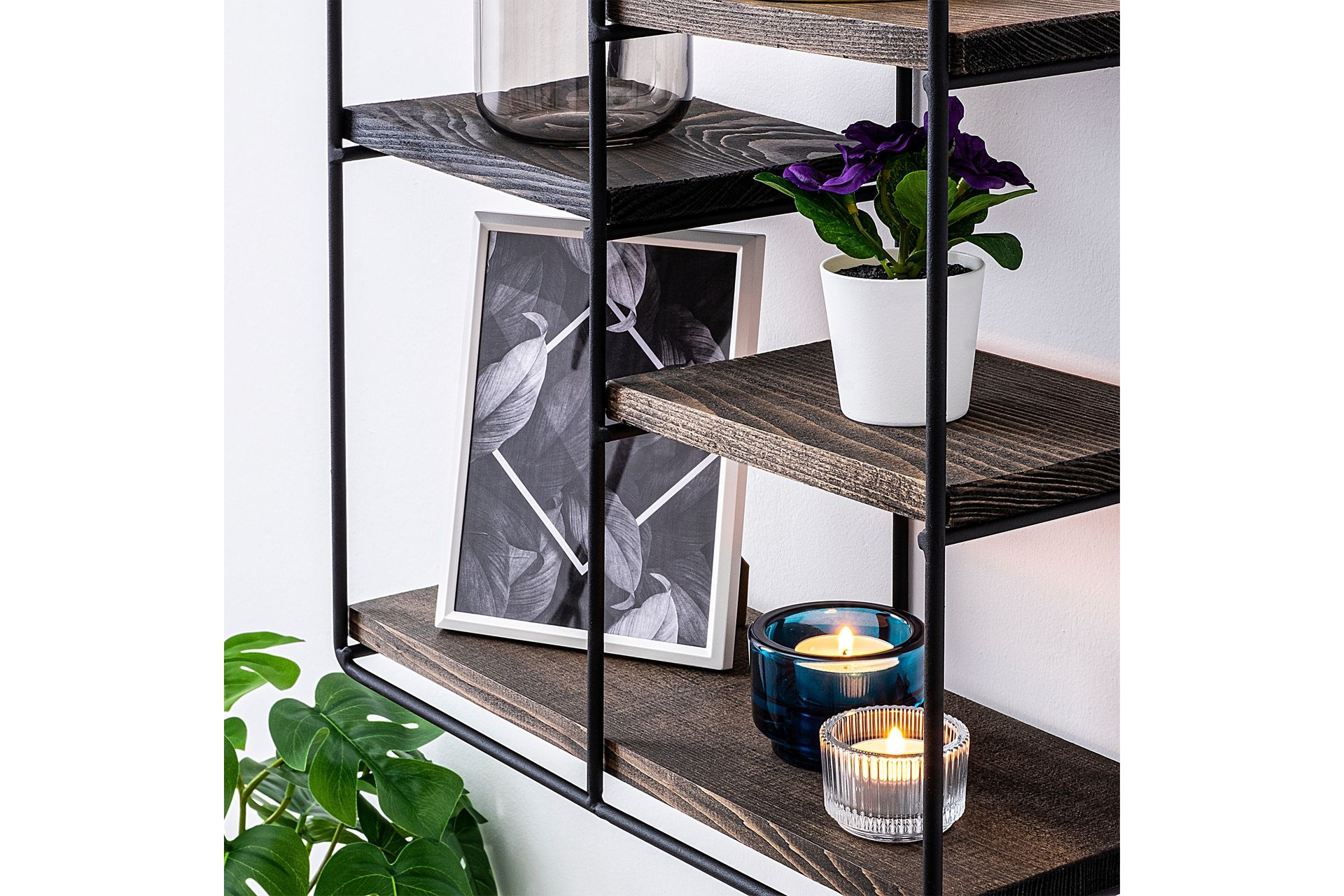 LEIRION Vägghylla 60x15 cm 4 Hyllor Svart/Mörkbrun - Förvaring - Köksförvaring - Kökshylla