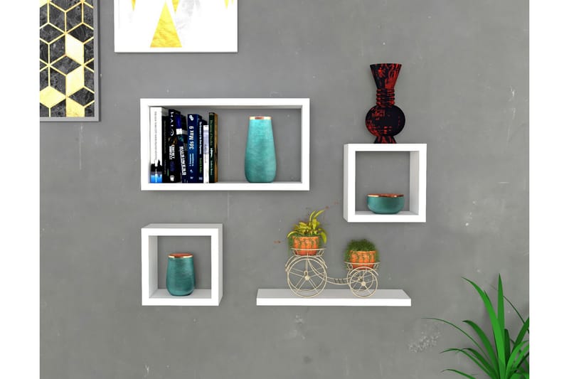 MERAM Vägghylla 44x15 cm 4 Hyllor Vit - Förvaring - Köksförvaring - Kökshylla