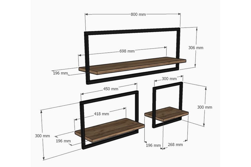 NAYORO Vägghylla 80x20 cm 3 Hyllor Brun - Förvaring - Köksförvaring - Kökshylla