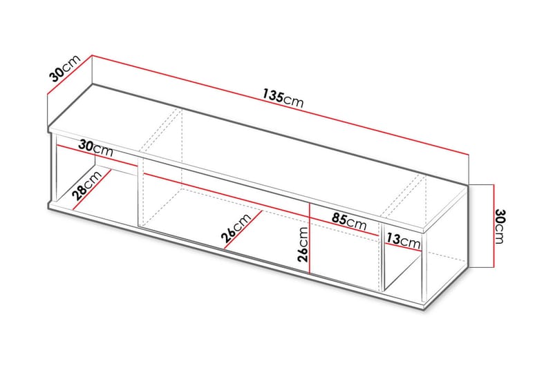 Querty Vägghylla 135x30x30 cm - Natur/Svart - Förvaring - Köksförvaring - Kökshylla