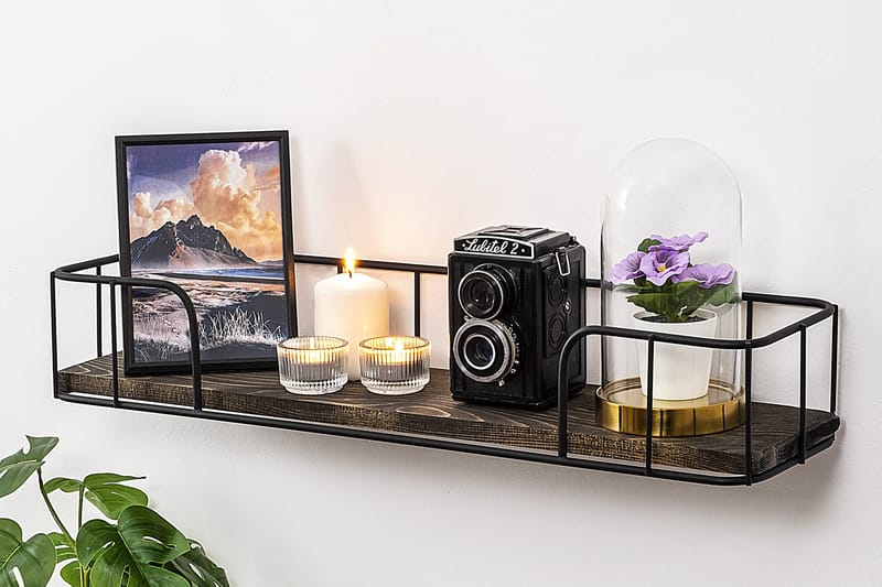 REUTUM Vägghylla 15x60 cm Svart/Valnöt - Förvaring - Köksförvaring - Kökshylla