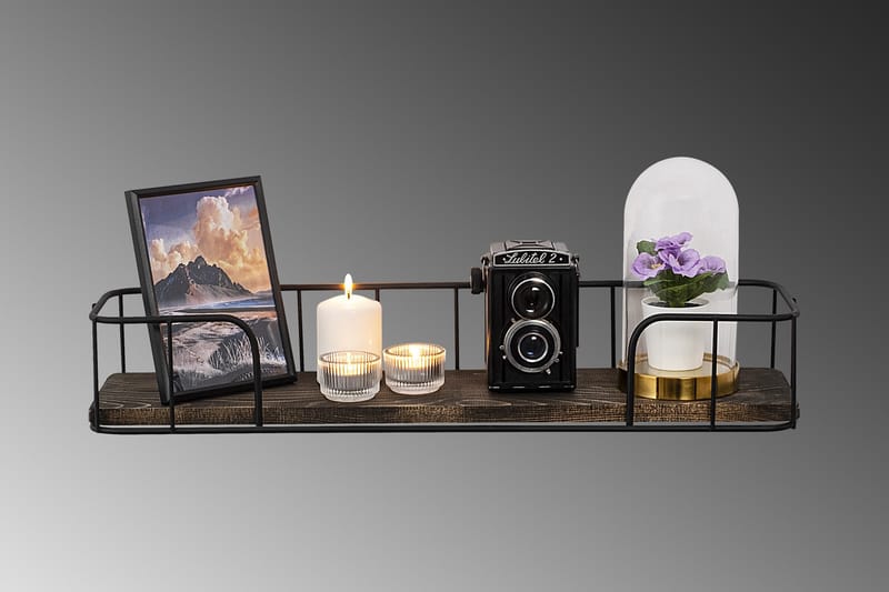 REUTUM Vägghylla 15x60 cm Svart/Valnöt - Förvaring - Köksförvaring - Kökshylla