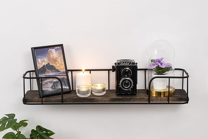 REUTUM Vägghylla 15x60 cm Svart/Valnöt - Förvaring - Köksförvaring - Kökshylla