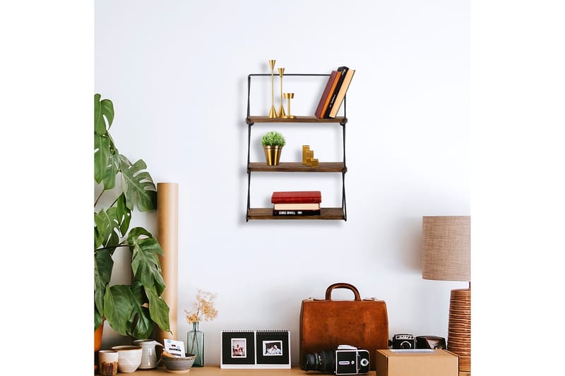 Rinorea Vägghylla 60x15 cm 3 Hyllor - Svart/Mörkbrun - Förvaring - Köksförvaring - Kökshylla