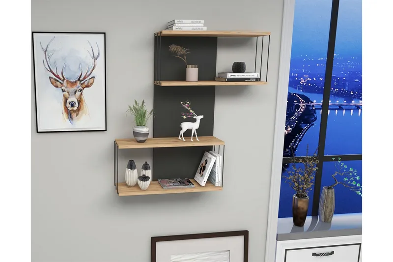 Riyana Vägghylla 19x65 cm - Antracit/Natur - Förvaring - Köksförvaring - Kökshylla