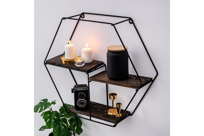 Serotinus Vägghylla 60x15 cm 3 Hyllor - Svart/Mörkbrun - Förvaring - Köksförvaring - Kökshylla