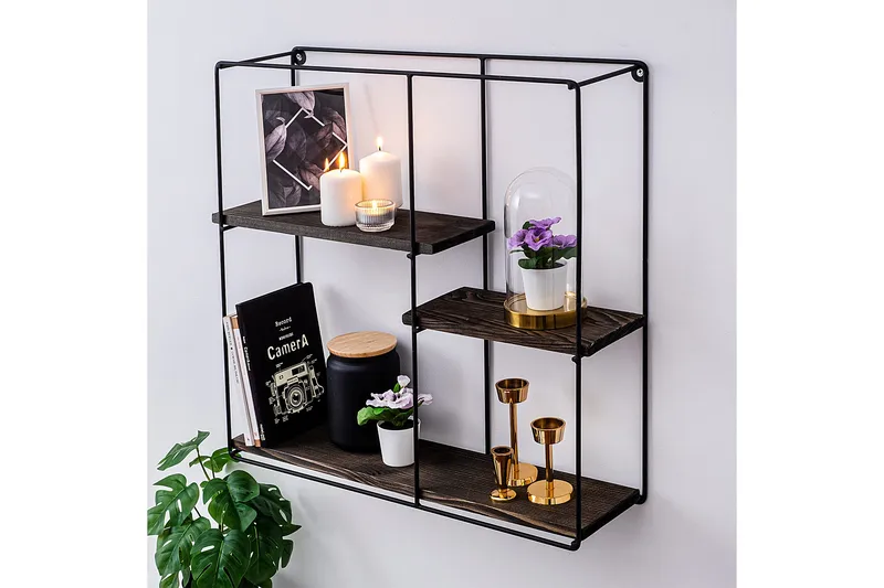 Siringo Vägghylla 60x15 cm 3 Hyllor - Svart/Mörkbrun - Förvaring - Köksförvaring - Kökshylla