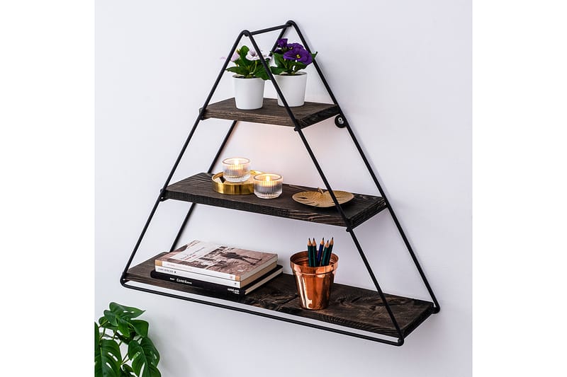 SONBOL Vägghylla 60x15 cm 3 Hyllor Svart/Mörkbrun - Förvaring - Köksförvaring - Kökshylla