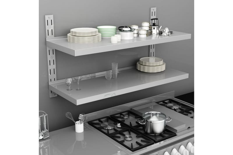 Svävande vägghylla 2 plan rostfritt stål 120x30 cm - Grå - Förvaring - Köksförvaring - Kökshylla
