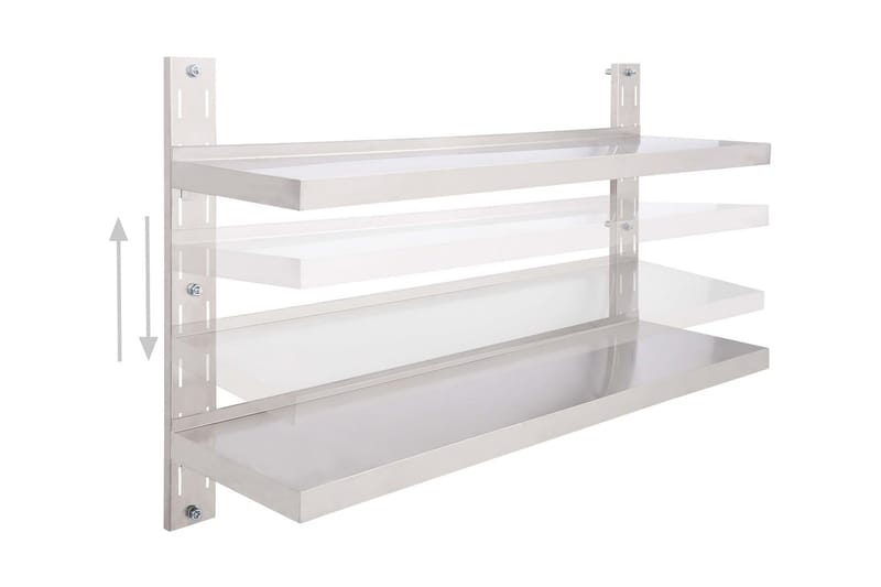 Svävande vägghylla 2 plan rostfritt stål 120x30 cm - Grå - Förvaring - Köksförvaring - Kökshylla