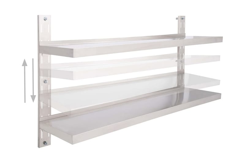 Svävande vägghylla 2 plan rostfritt stål 150x30 cm - Grå - Förvaring - Köksförvaring - Kökshylla