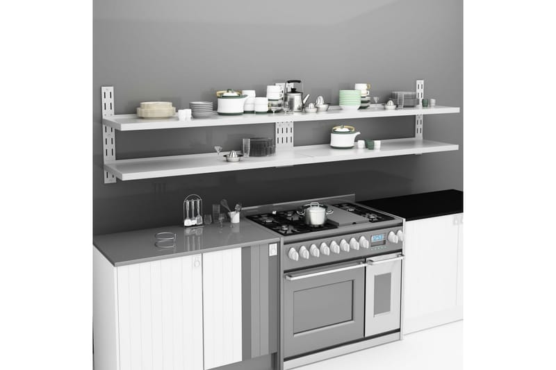 Svävande vägghylla 2 plan 2 st rostfritt stål 300x30 cm - Grå - Förvaring - Köksförvaring - Kökshylla