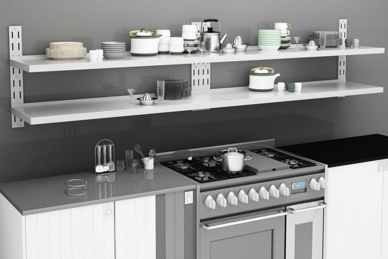 Svävande vägghylla 2 plan 2 st rostfritt stål 300x30 cm - Grå - Förvaring - Köksförvaring - Kökshylla