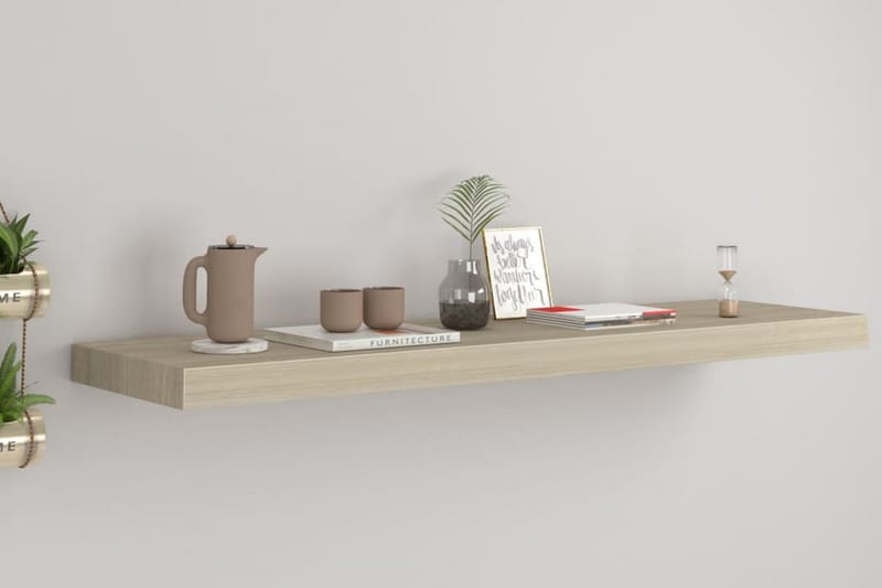 Svävande vägghylla ek 90x23,5x3,8 cm MDF - Brun - Förvaring - Köksförvaring - Kökshylla