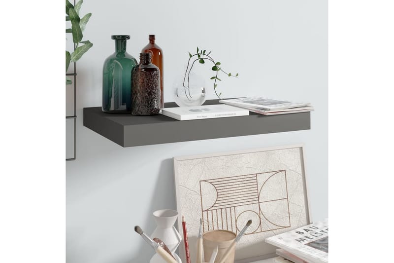 Svävande vägghylla grå högglans 40x23x3,8 cm MDF - Grå - Förvaring - Köksförvaring - Kökshylla