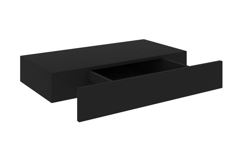 Svävande vägghylla med låda svart 48x25x8 cm - Svart - Kökshylla - Vägghylla