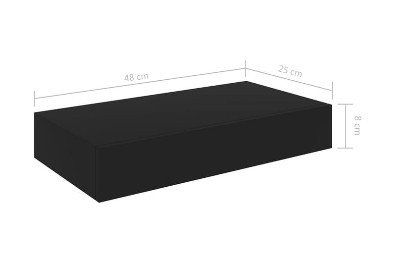 Svävande vägghylla med låda svart 48x25x8 cm - Svart - Kökshylla - Vägghylla