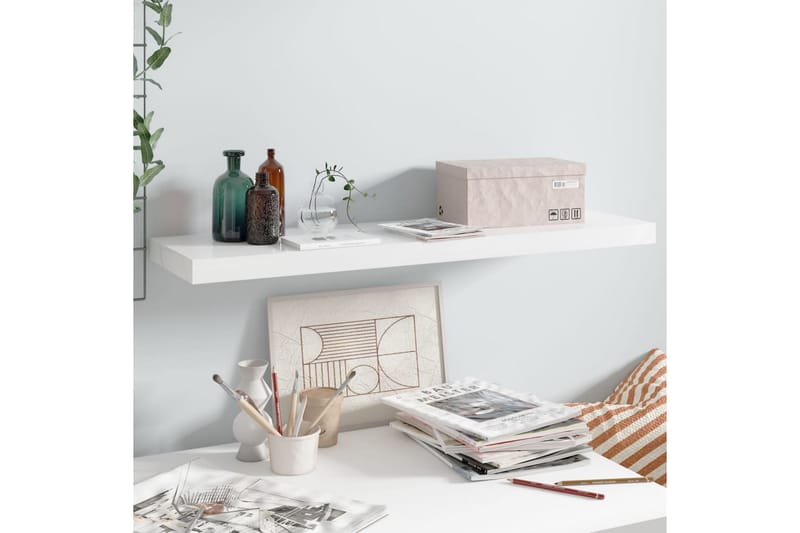 Svävande vägghylla vit högglans 90x23,5x3,8 cm MDF - Vit - Förvaring - Köksförvaring - Kökshylla