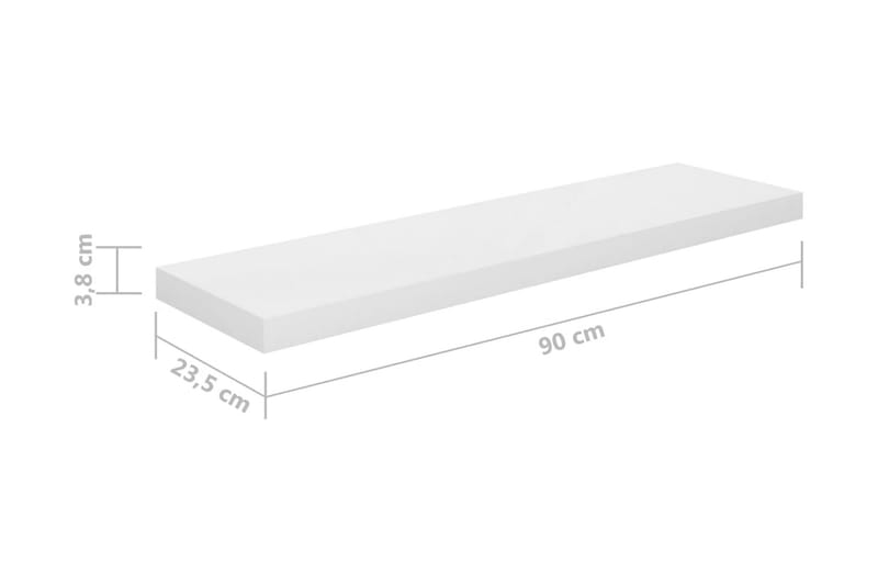 Svävande vägghylla vit högglans 90x23,5x3,8 cm MDF - Vit - Kökshylla - Vägghylla