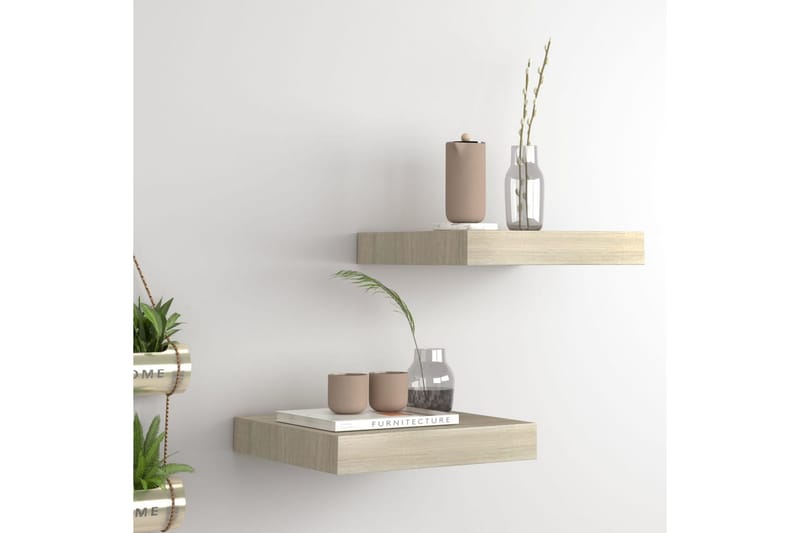 Svävande vägghyllor 2 st ek 23x23,5x3,8 cm MDF - Brun - Förvaring - Köksförvaring - Kökshylla