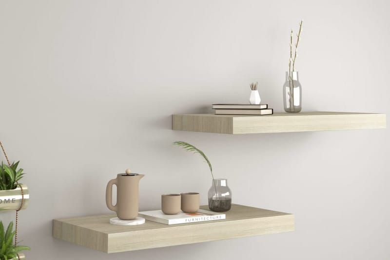 Svävande vägghyllor 2 st ek 50x23x3,8 cm MDF - Brun - Förvaring - Köksförvaring - Kökshylla