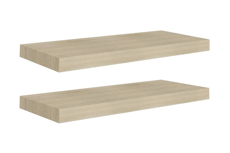 Svävande vägghyllor 2 st ek 60x23,5x3,8 cm MDF - Brun - Förvaring - Köksförvaring - Kökshylla