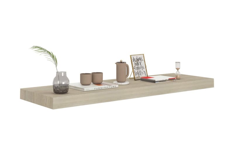 Svävande vägghyllor 2 st ek 80x23,5x3,8 cm MDF - Brun - Förvaring - Köksförvaring - Kökshylla