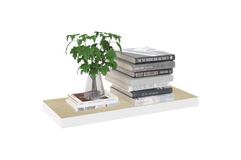 Svävande vägghyllor 2 st ek och vit 60x23,5x3,8 cm MDF - Vit/Trä - Förvaring - Köksförvaring - Kökshylla