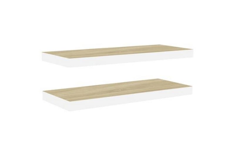 Svävande vägghyllor 2 st ek och vit 60x23,5x3,8 cm MDF - Vit/Trä - Kökshylla - Vägghylla