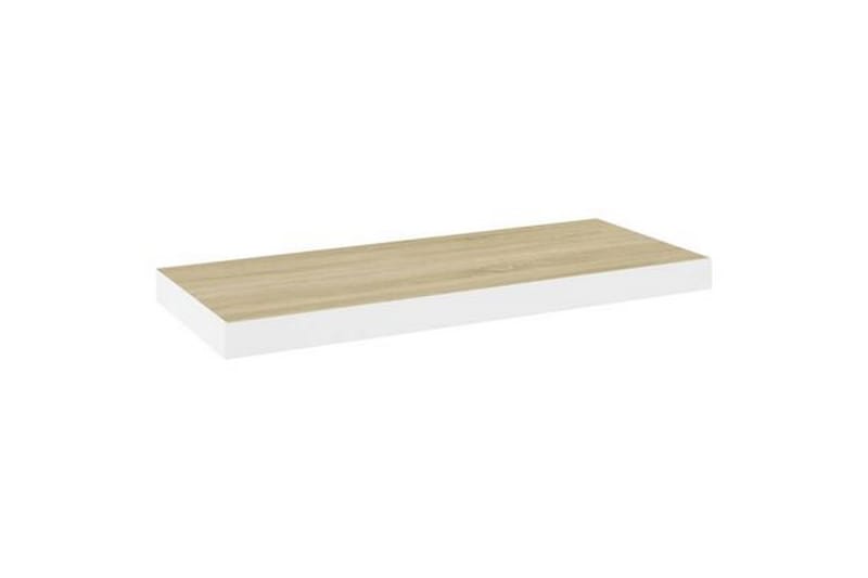 Svävande vägghyllor 2 st ek och vit 60x23,5x3,8 cm MDF - Vit/Trä - Kökshylla - Vägghylla