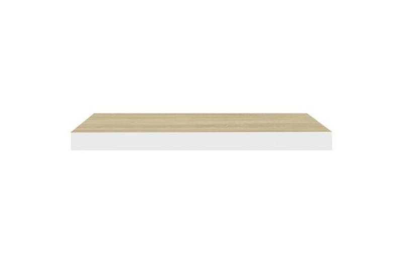 Svävande vägghyllor 2 st ek och vit 60x23,5x3,8 cm MDF - Vit/Trä - Kökshylla - Vägghylla