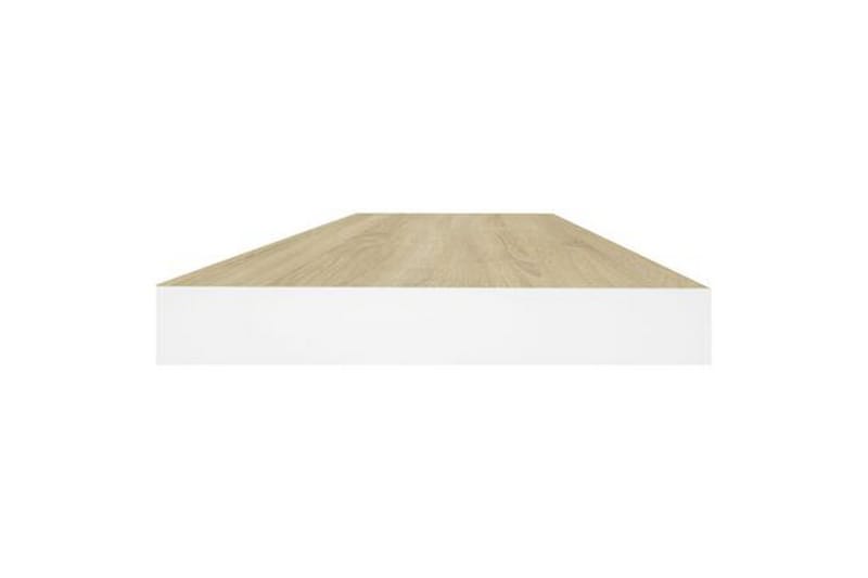 Svävande vägghyllor 2 st ek och vit 60x23,5x3,8 cm MDF - Vit/Trä - Kökshylla - Vägghylla