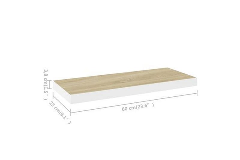 Svävande vägghyllor 2 st ek och vit 60x23,5x3,8 cm MDF - Vit/Trä - Förvaring - Köksförvaring - Kökshylla