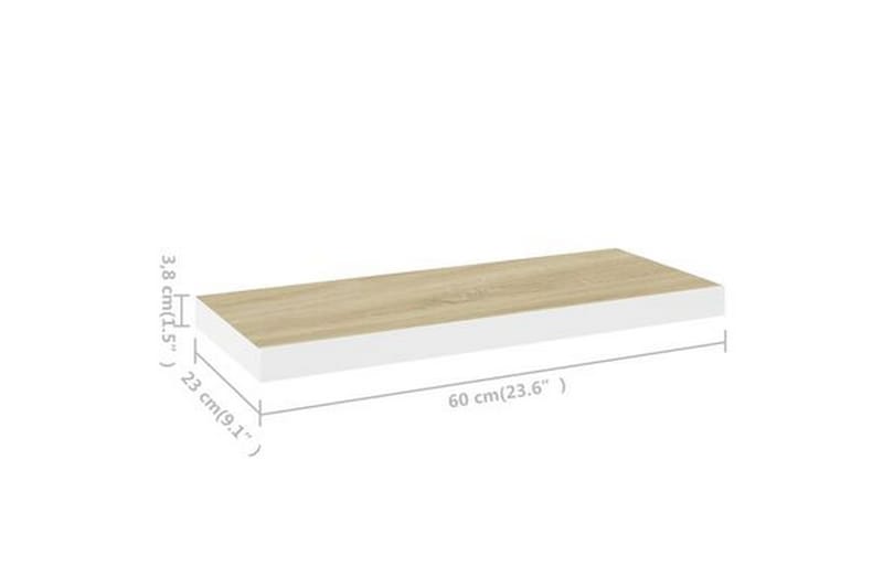 Svävande vägghyllor 2 st ek och vit 60x23,5x3,8 cm MDF - Vit/Trä - Kökshylla - Vägghylla