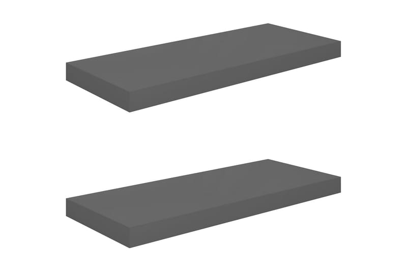 Svävande vägghyllor 2 st grå högglans 60x23,5x3,8 cm MDF - Grå - Kökshylla - Vägghylla