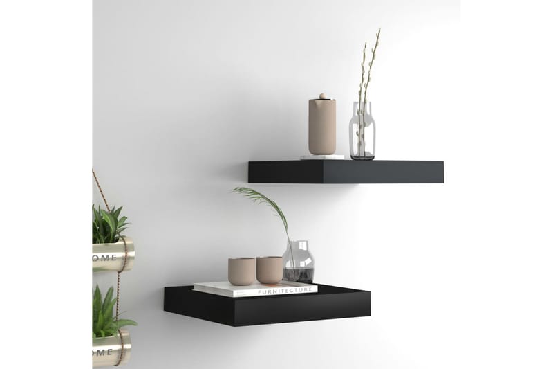 Svävande vägghyllor 2 st svart 23x23,5x3,8 cm MDF - Svart - Förvaring - Köksförvaring - Kökshylla