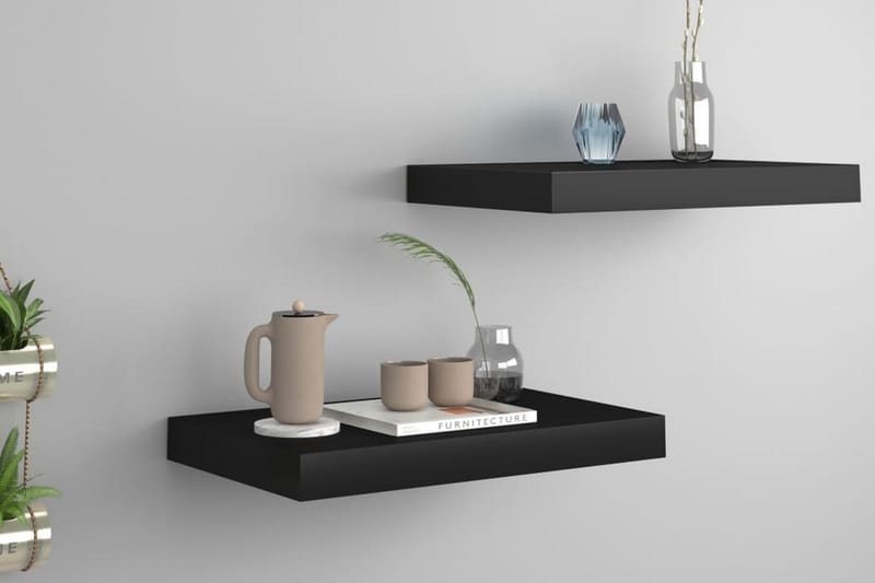 Svävande vägghyllor 2 st svart 40x23x3,8 cm MDF - Svart - Förvaring - Köksförvaring - Kökshylla