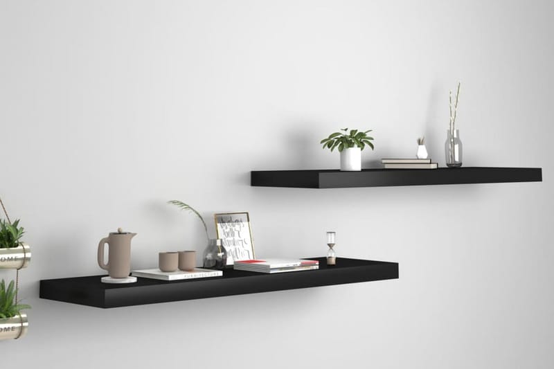 Svävande vägghyllor 2 st svart 90x23,5x3,8 cm MDF - Svart - Förvaring - Köksförvaring - Kökshylla