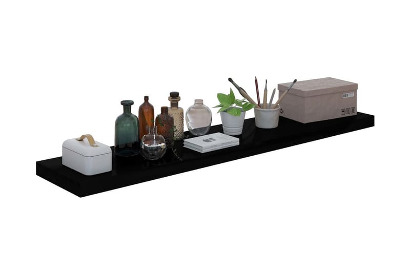Svävande vägghyllor 2 st svart högglans 120x23,5x3,8 cm MDF - Svart - Förvaring - Köksförvaring - Kökshylla
