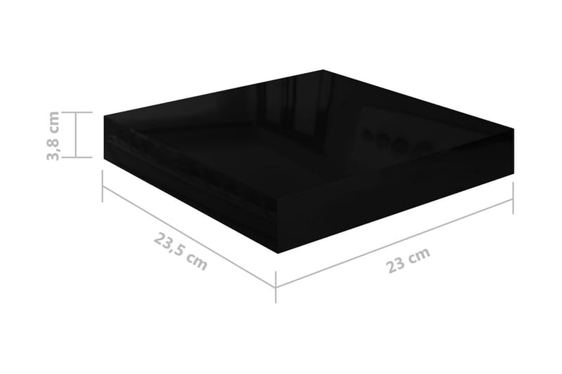 Svävande vägghyllor 2 st svart högglans 23x23,5x3,8 cm MDF - Svart - Förvaring - Köksförvaring - Kökshylla