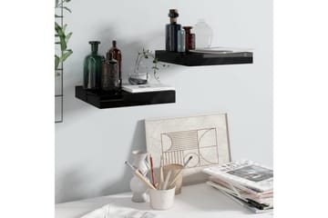 Svävande vägghyllor 2 st svart högglans 23x23,5x3,8 cm MDF